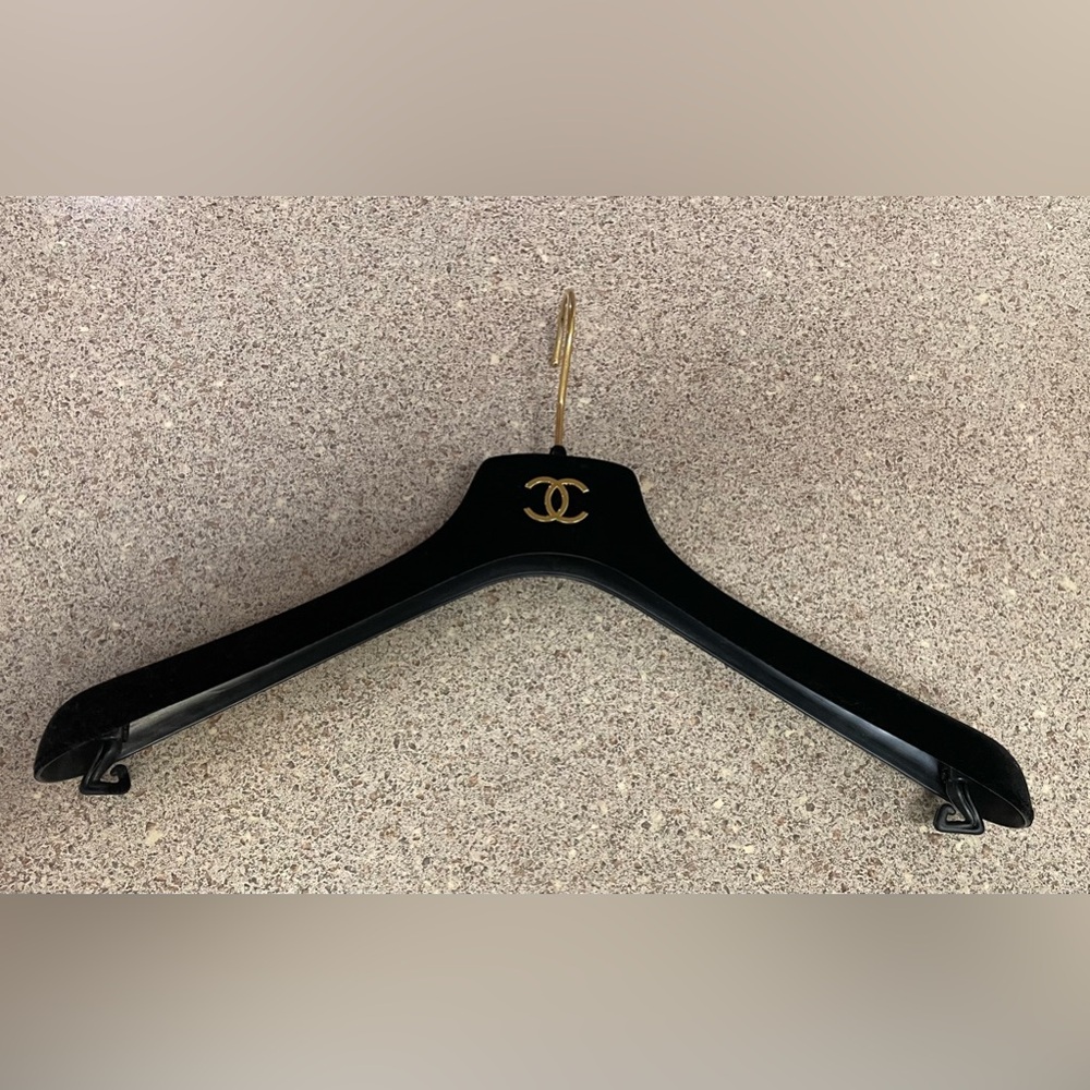 CHANEL Gold Logo Black Velvet Clothes Hanger.